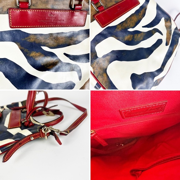 Dooney & Bourke Zebra Print Red Leather Hobo Western Satchel Crossbody Bag Purse - Picture 4 of 16